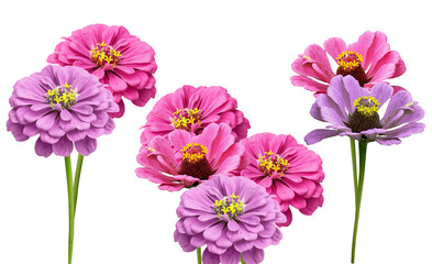vibrant zinnia flowers in captivating pink and purple hues, ideal for adding a burst of color and cheer to design projects and celebratory themes