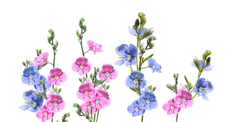 delicate forget-me-not flowers in captivating pink and blue, perfect for evoking nostalgic charm and serene natural beauty in visual design projects