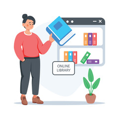 Here is a modern flat illustration of online library in trendy style