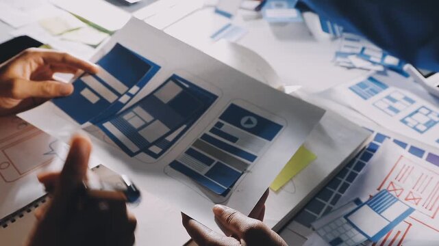 team of UI UX web designer are working together to develop mobile responsive websites with UI UX front end designer previews
