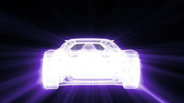Futuristic Concept Car in Wireframe, 3D CAD Automotive Design, Prototype Vehicle Engineering, Digital Blueprint, Interior and Exterior Visualization, Mechanical Systems Animation, High Tech Vehicle Mo