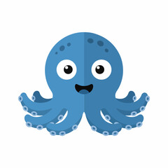 Cartoon octopus illustration, a cute blue sea animal with a happy smile, showcasing eight tentacles and a playful design isolated on a clean white background.