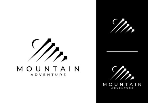 abstract line art mountain moon logo design inspiration	
