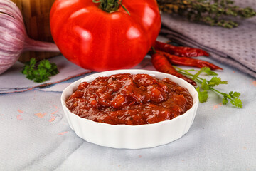 Salsa dip with chili and tomato