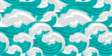 Seamless Ocean Wave Pattern with Foam – Modern Japanese Style Abstract Sea Design