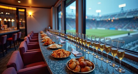 Luxury stadium seating with catered food and drinks overlooking game