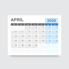 Calendar april 2026 icon in flat style. Planner vector illustration on isolated background. Calender sign business concept.