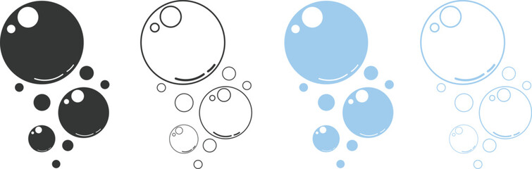 Set of clean water bubbles in various sizes, ideal for freshness, hygiene, or underwater-themed vector illustrations.