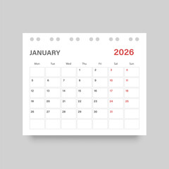 Calendar january 2026 icon in flat style. Planner vector illustration on isolated background. Calender sign business concept.