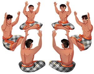 Kecak Traditional Balinese Dance Illustration