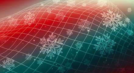 Obraz premium Abstract winter snowflakes on a red and teal gradient grid background image