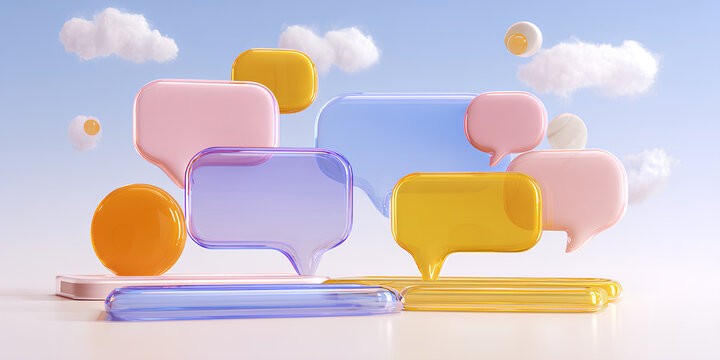 スマホでチャットする会話シーン（3D・アイコン） / Chat Conversation Scene on Smartphone (3D Icon)

