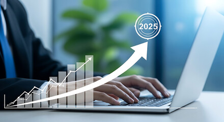 Businessman analyzing financial data and planning for future growth in 2025