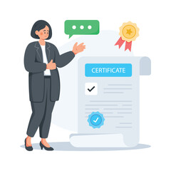 Here is a modern flat illustration of a student with academic certificate