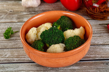 Vegan cuisine Steamed cauliflower and broccoli cabbage