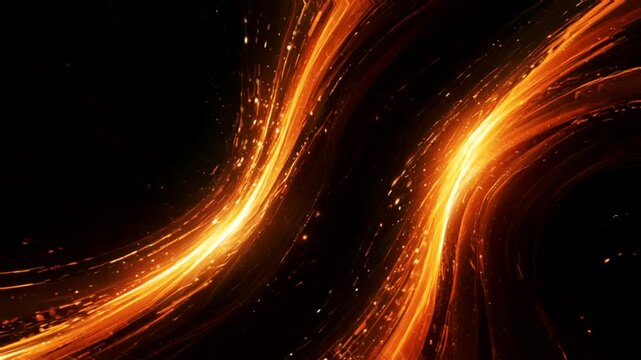 abstract and dynamic effect, dominated by fiery orange and gold on a black background
