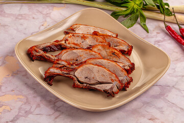 Roasted gourmet duck fillet slices
