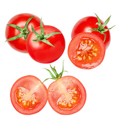 vibrant tomatoes, both whole and halved, highlight the freshness and juiciness of nature's produce, ideal for healthy eating and culinary creations