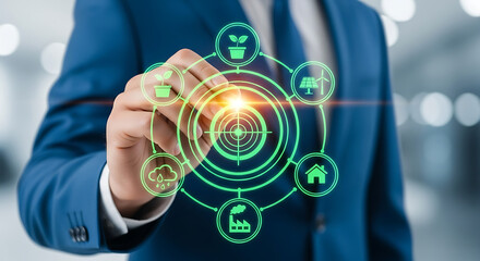 Businessman drawing a green energy target, concept of sustainable development