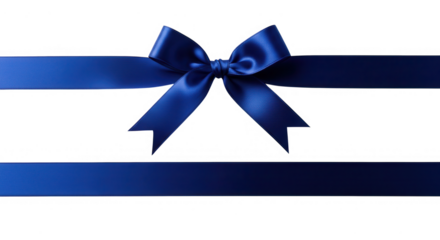 Satin ribbon with a blue bow isolated on transparent background