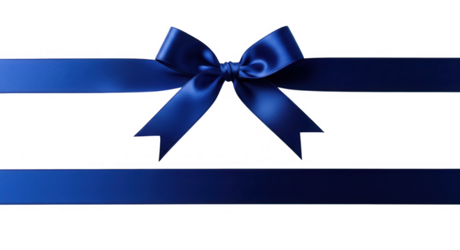 Satin ribbon with a blue bow isolated on transparent background