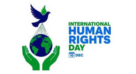 International human rights day with earth and bird isolated on white background