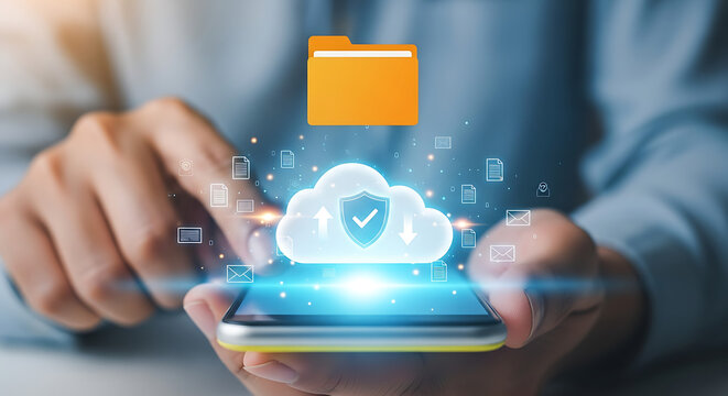 Transferring data to cloud storage with mobile phone for security concept