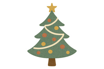 Fototapeta premium Christmas tree illustration with star and colorful ornaments, symbolizing holiday season and winter celebration, transparent background