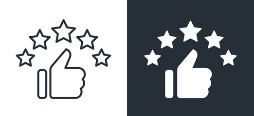 Five Stars Rating and Thumbs Up Icon. Excellent Quality Review Symbol.
