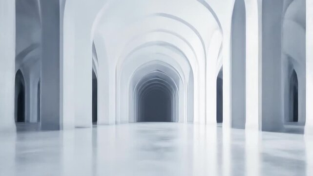 Abstract architectural corridor with arched doorways and reflective surface