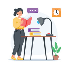 Take a look at this trendy flat illustration of a student reading book