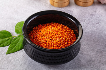 Raw dry red lentil in the bowl