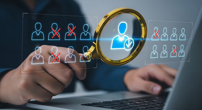 Human resources manager using laptop to choose the best candidate for job