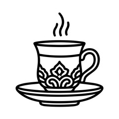 Minimal Arabic Coffee Cup Line Art — Islamic Tea Cup Outline Illustration PNG