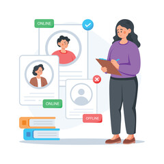 Illustration of a student managing online education profile and study status