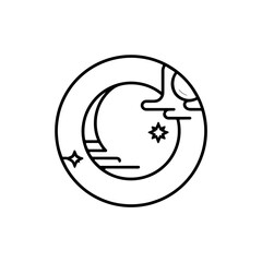 Islamic crescent moon and star outline illustration