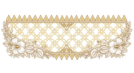 Decorative floral frame with geometric pattern and hibiscus