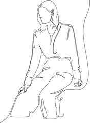Continuous line drawing. Female model wear Classic business simple fashion. Vector illustration.