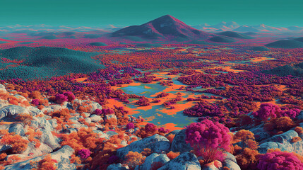 Vivid, colorful landscape digital art	