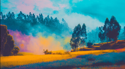 Vivid, colorful landscape digital art	