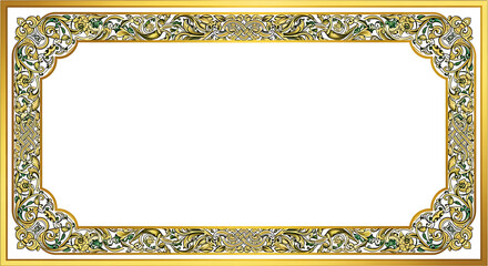 Ornate Gold Frame with Floral Design Bordering a White Rectangle