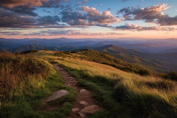 Fototapeta premium Sunset Vista from Max Patch: Breathtaking Views Over Great Smoky Mountains in NC and TN