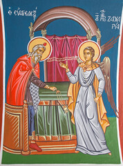 Fototapeta premium Jerusalem - The fresco the Angel Gabriel Appearing to Zecheriah in the temple in Greek orthodox Church of st. John the Baptist in Christian quarter.