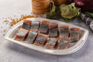 Salted herring fillet pieses snack