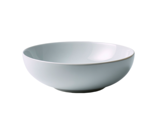 A simple, light blue ceramic bowl with a subtle rim, isolated on a white background