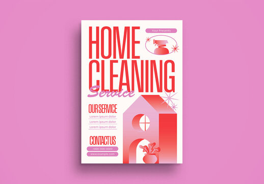 Red Modern Gradient Home Cleaning Service Flyer Layout