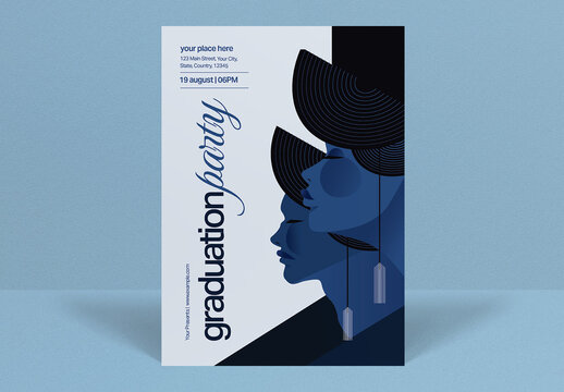 Blue Flat Design Graduation Party Invitation