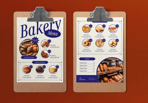 Blue Art Deco Minimalist Bakery Food Menu