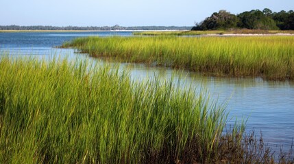 Vibrant Cordgrass Thriving in the Coastal Marshlands of South Carolina's Estuary Ecosystem