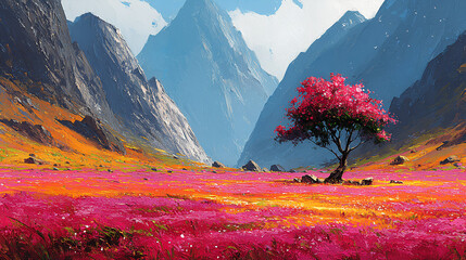 Vivid, colorful landscape digital art	